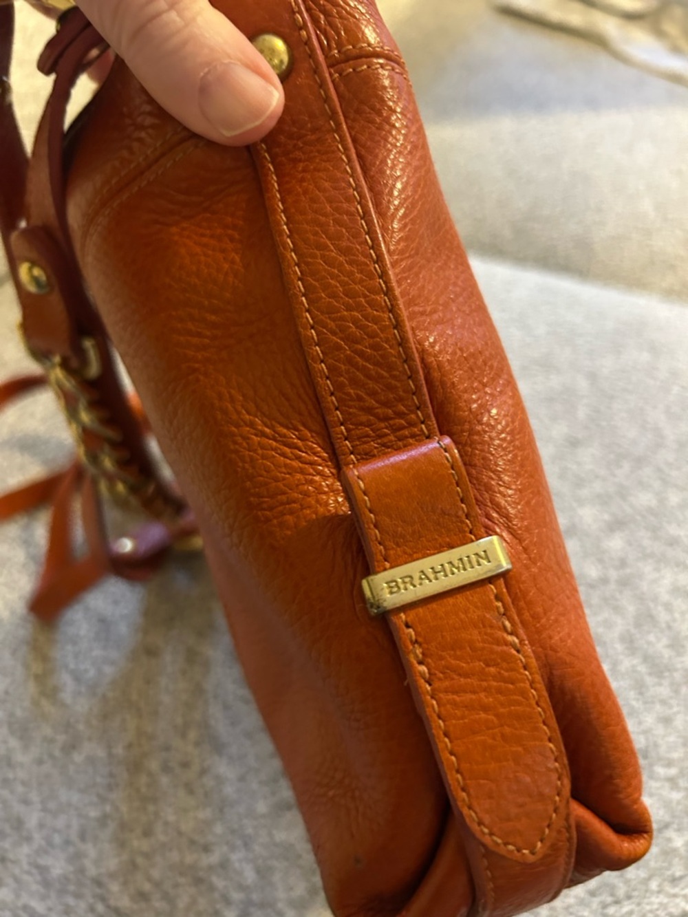 Brahmin Pebbled Leather Crossbody in Burnt Orange with Gold Hardware - Picture 13 of 15